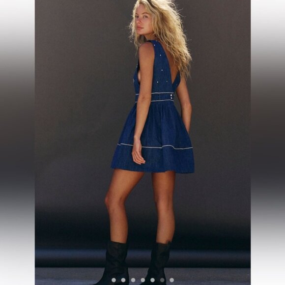 Free People Aultry Embellished Denim Dress NWT Small - Picture 6 of 12